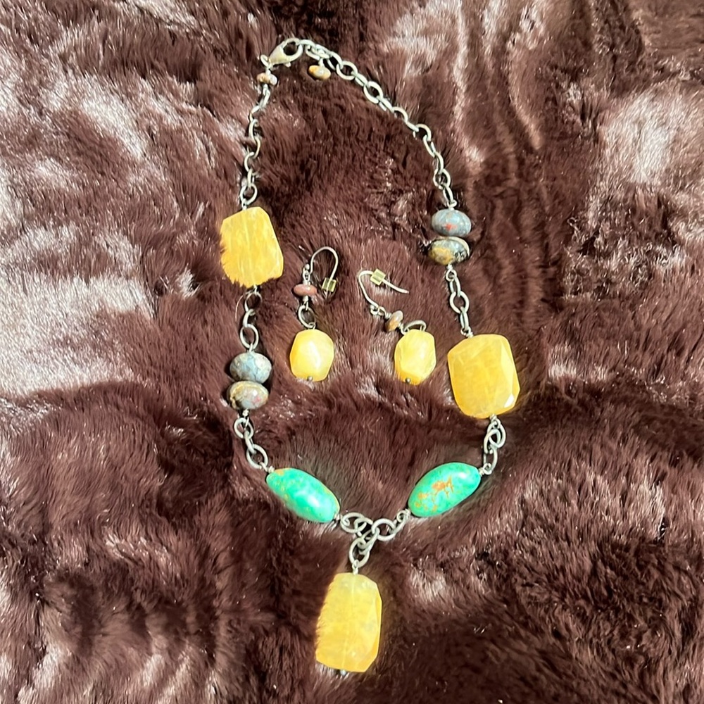 Sundance Catalog precious gemstone necklace and earrings